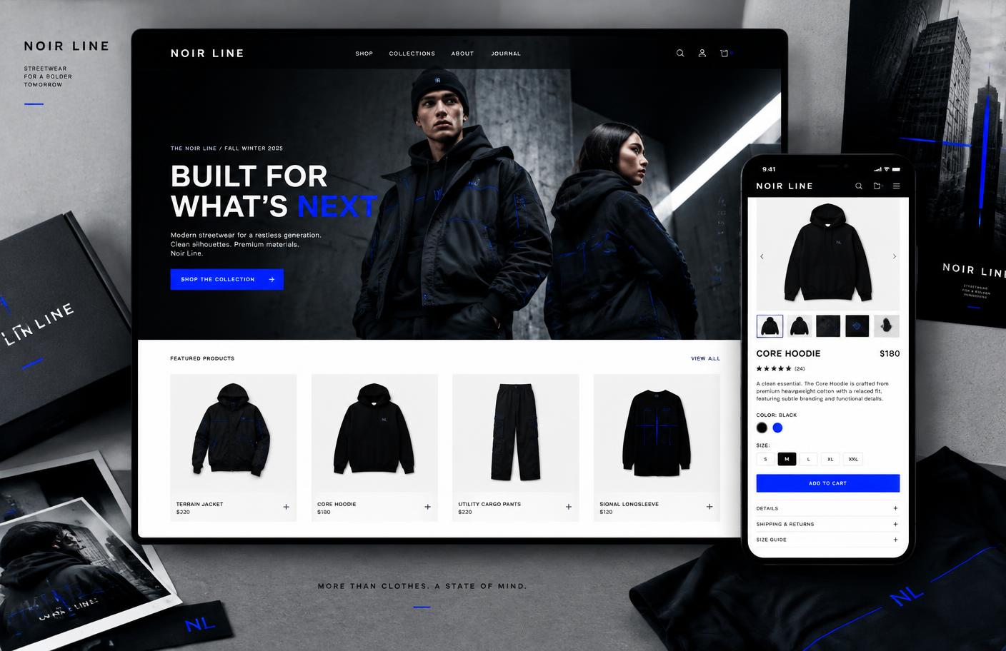 Noir Line giyim markası e-ticaret web sitesi konsepti